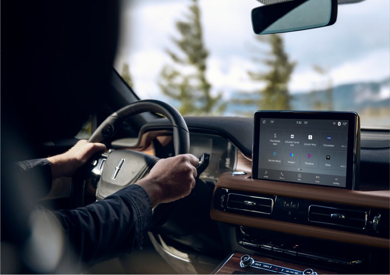 The Lincoln+Alexa app screen is displayed in the center screen of a 2023 Lincoln Aviator® Grand Touring SUV | Eau Claire Lincoln in Eau Claire WI