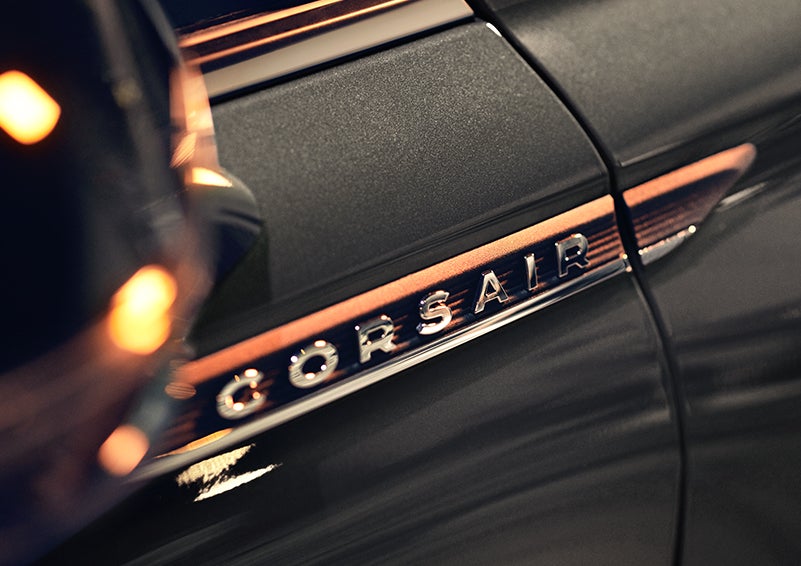The stylish chrome badge reading “CORSAIR” is shown on the exterior of the vehicle. | Eau Claire Lincoln in Eau Claire WI
