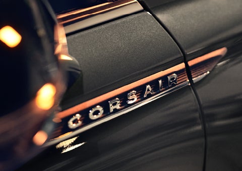 The stylish chrome badge reading “CORSAIR” is shown on the exterior of the vehicle. | Eau Claire Lincoln in Eau Claire WI